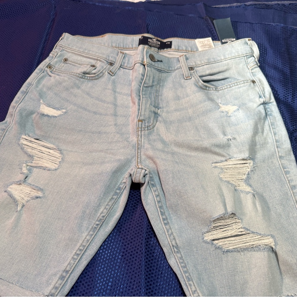 Hollister Light Blue Distressed Slim Straight Jeans